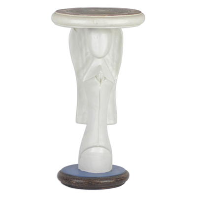 Wood accent table, 'Praying Angel' - Cedar Wood Accent Table of an Angel from Ghana