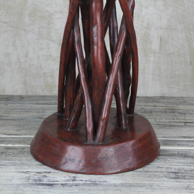 Wood accent table, 'Red Wood' - Red Cedar Wood Accent Table Crafted in Ghana