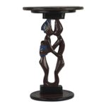 Cedar wood accent table, 'Familial Love' - Cedar Wood Accent Table of Two People from Ghana
