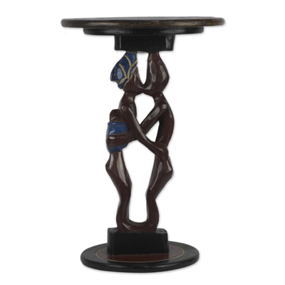 Cedar Wood Accent Table of Two People from Ghana