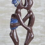 Cedar wood accent table, 'Familial Love' - Cedar Wood Accent Table of Two People from Ghana