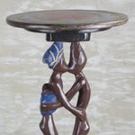Cedar wood accent table, 'Familial Love' - Cedar Wood Accent Table of Two People from Ghana