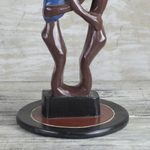 Cedar wood accent table, 'Familial Love' - Cedar Wood Accent Table of Two People from Ghana