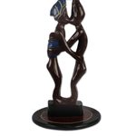 Cedar wood accent table, 'Familial Love' - Cedar Wood Accent Table of Two People from Ghana