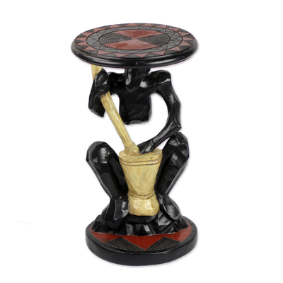 Wood accent table, 'A Great Man' - Hand-Carved Cedar Wood Accent Table from Ghana