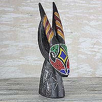Glass beaded wood sculpture, 'Colorful Antelope'