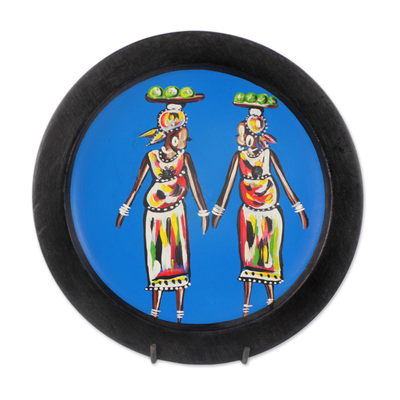 Hand-Painted Wood Decorative Plate from Ghana