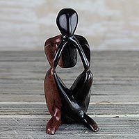 Ebony wood sculpture, Thoughtful Man