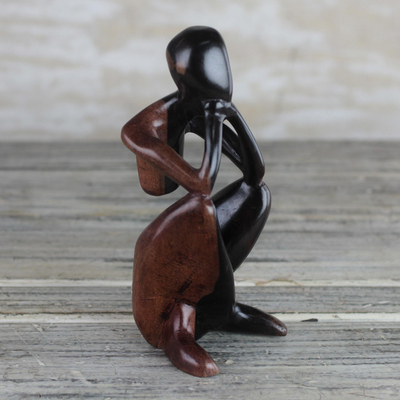 Hand-Carved Ebony Wood Sculpture from Ghana - Thoughtful Man | NOVICA