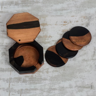 Ebony wood coasters, 'Shifting Earth' (set of 4) - Handcrafted Ebony Wood Coasters from Ghana (Set of 4)