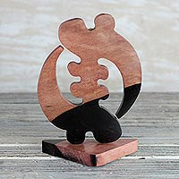 Ebony wood statuette, 'Elegant Gye Nyame' - Ebony Wood Gye Nyame Adinkra Statuette from Ghana