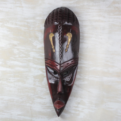 African wood mask, 'Royal Power' - Handcrafted Royal Power African Mask from Ghana