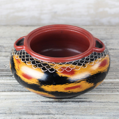 Dekoratives Glas aus Holz - Handgefertigtes dekoratives Holzglas in Rot, Gelb und Schwarz