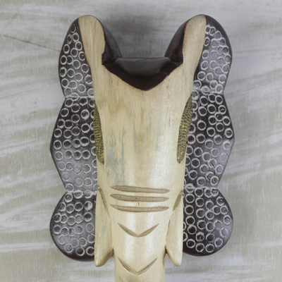 African wood mask, 'Flaring Elephant' - African Cedar Wood Elephant Mask from Ghana