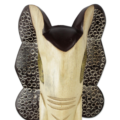 African wood mask, 'Flaring Elephant' - African Cedar Wood Elephant Mask from Ghana