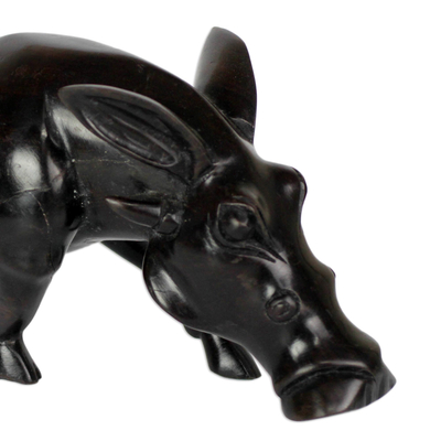 Ebony wood sculpture, 'Bush Pig' - Ebony Wood Pig Sculpture from Ghana