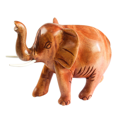 Hand-Carved Teak Wood Elephant Sculpture from Ghana