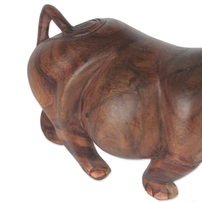 Wood sculpture, 'Rich Rhino' - Hand-Carved Mahogany Wood Rhino Sculpture from Ghana