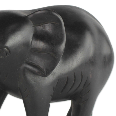 Wood sculpture, 'Friendly Mother' - Hand-Carved Mahogany Wood Elephant Sculpture from Ghana