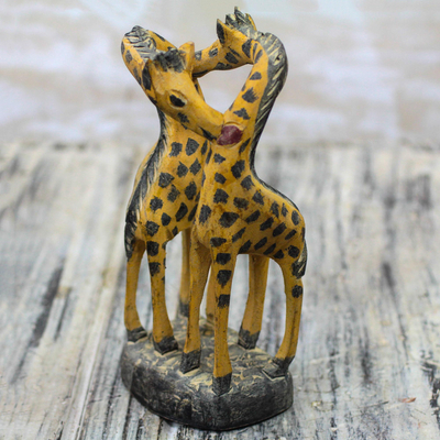 Wood sculpture, 'Giraffe Romance' - Romantic Sese Wood Giraffe Sculpture from Ghana