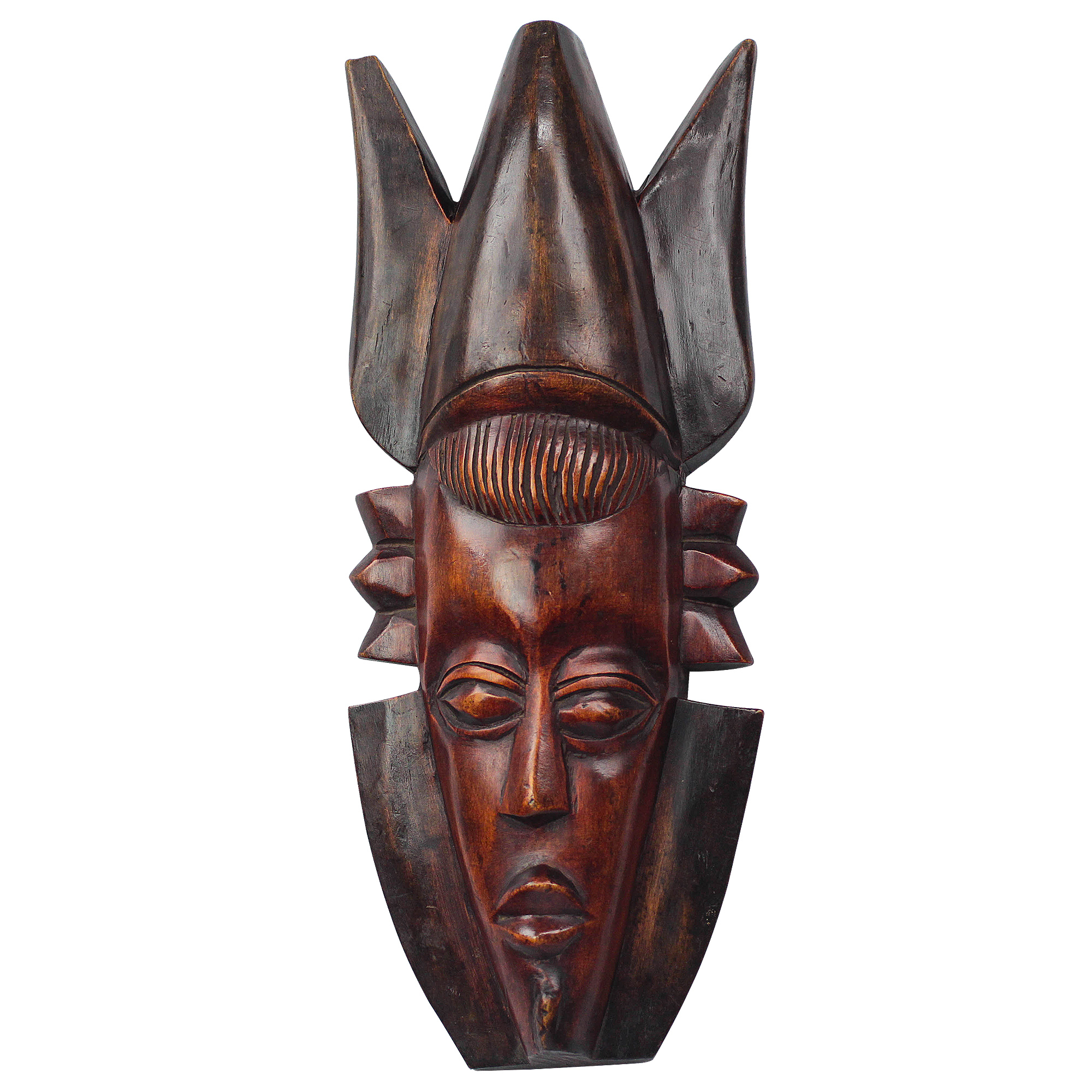 Brown African Sese Wood Mask from Ghana - Horned Crown | NOVICA
