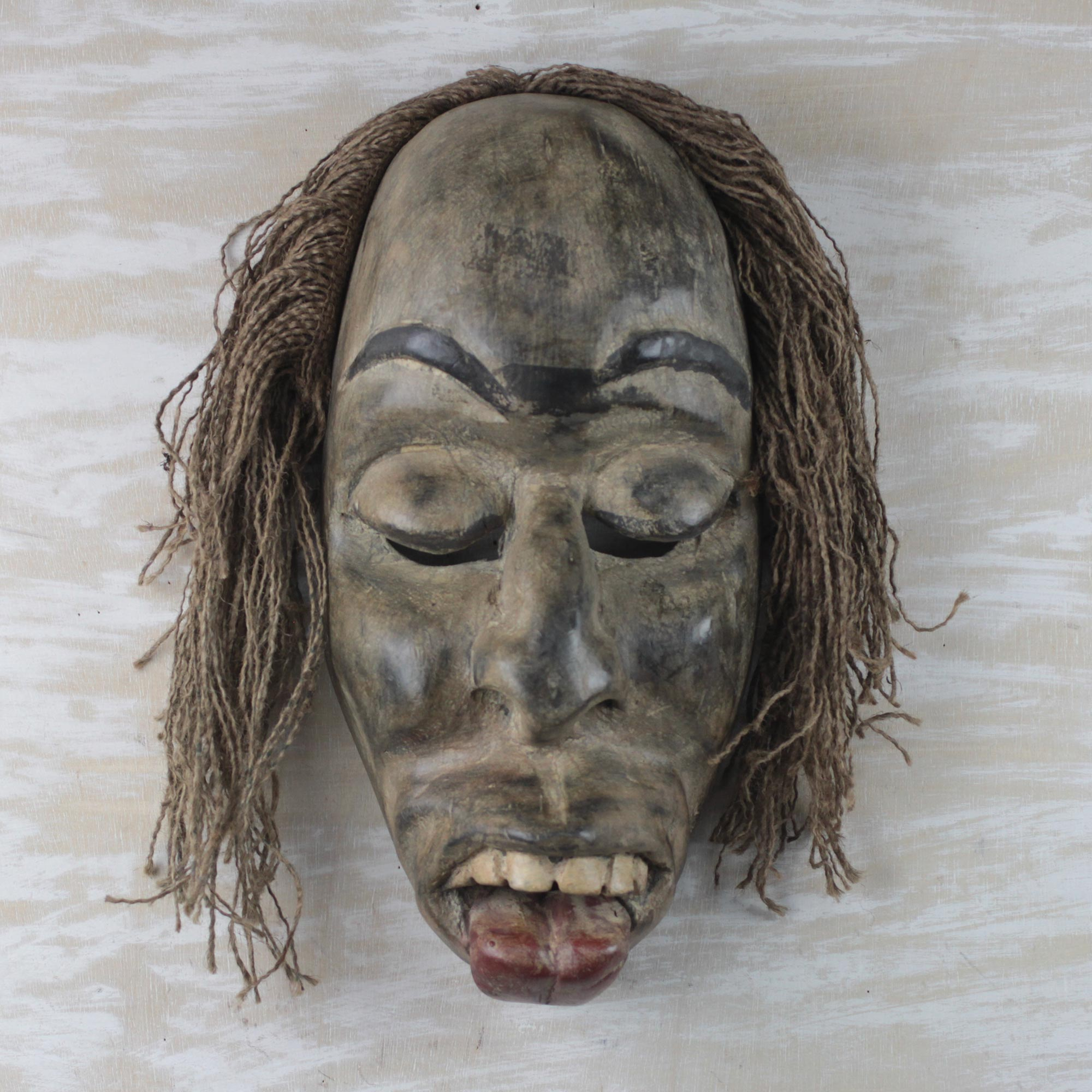 Rustic African Wood And Jute Mask From Ghana Friendly Kwagyei Novica 5598