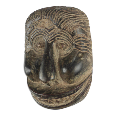 African wood mask, 'Grinning Gorilla' - African Sese Wood Gorilla Mask Crafted in Ghana