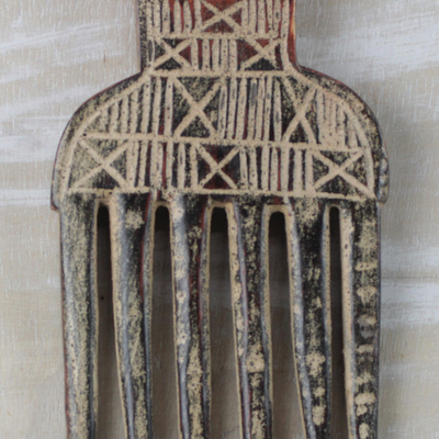 Wood decorative comb, 'Gye Nyame Style' - Wood Adinkra Gye Nyame Comb Wall Decor from Ghana