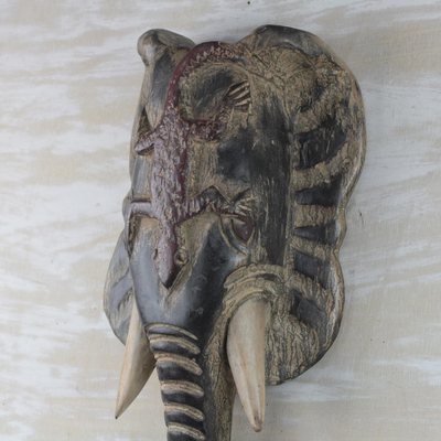 Máscara de madera africana - Máscara de elefante y lagarto de madera africana de Ghana