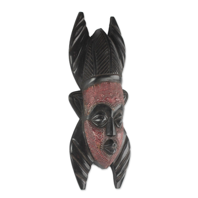 African wood mask, 'Grandeur of Ghana' - Sese Wood and Aluminum Repousse Fair Trade African Mask