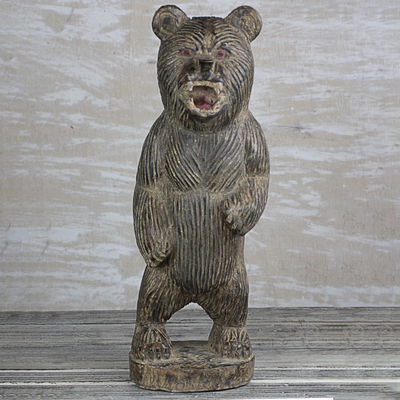 Wood sculpture, 'Roaring Bear' (11 inch) - Hand-Carved Rustic Wood Bear Sculpture from Ghana (11 in.)