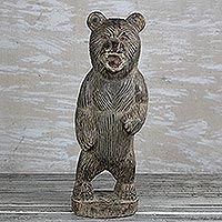 Wood sculpture, 'Roaring Bear' (18.5 in.) - Hand-Carved Rustic Wood Bear Sculpture from Ghana (18.5 in.)