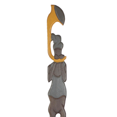 Wood wall art, 'Trumpeter' - Handcrafted Mansonia Wood Wall Art from Ghana