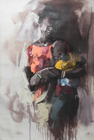 'My Baby' - Signed Expressionist Painting of a Ghanaian Mother and Child