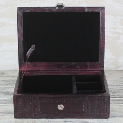 Leather jewelry box, 'Regal Keepsake' - Handmade Leather Jewelry Box Crafted in Ghana