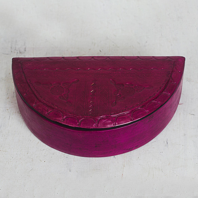 Leather jewelry box, 'Fuchsia Semicircle' - Semicircular Leather Jewelry Box in Fuchsia from Ghana
