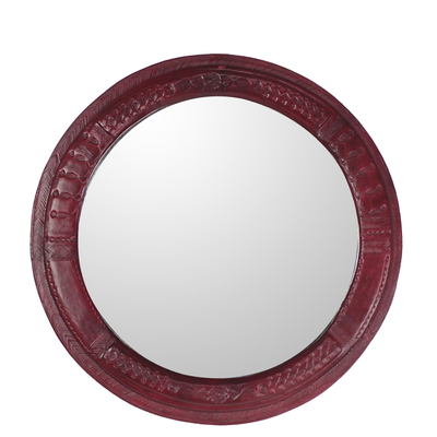 Handmade Round Leather Wall Mirror Crafted in Ghana