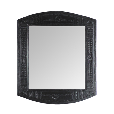 Handcrafted Leather Wall Mirror in Black from Ghana