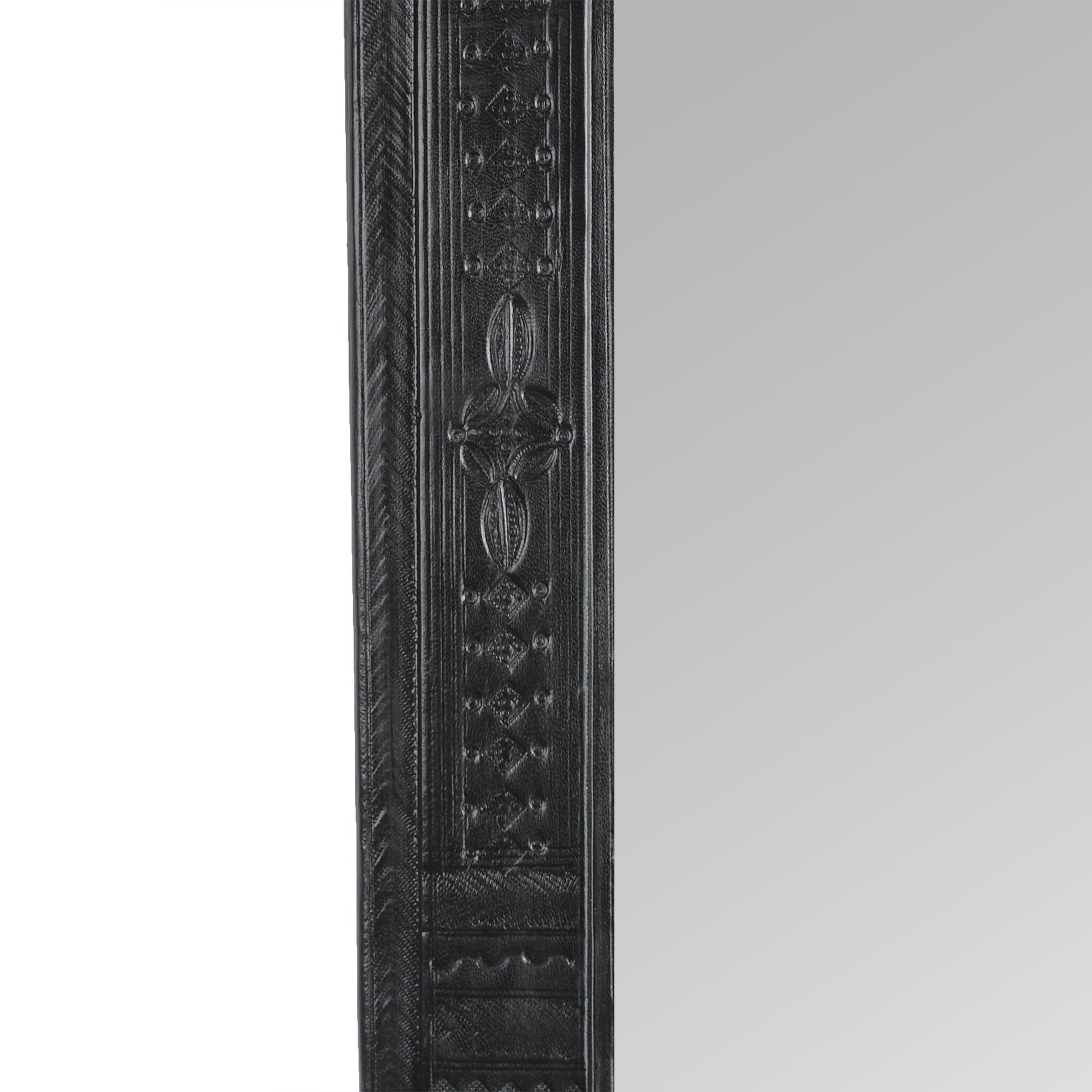 Handcrafted Leather Wall Mirror in Black from Ghana Embossed Africa