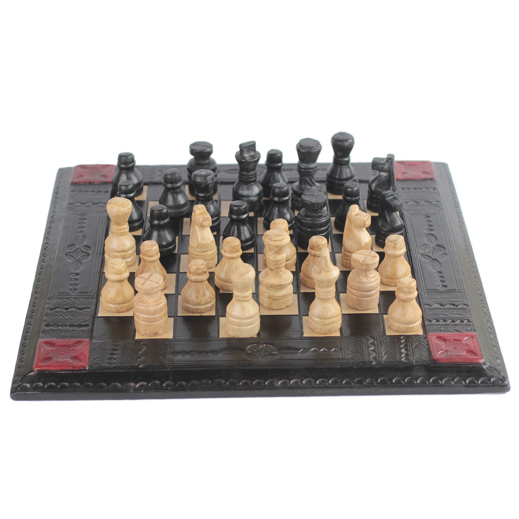 Handmade Leather Chess Set from Ghana Sophisticated Battle NOVICA
