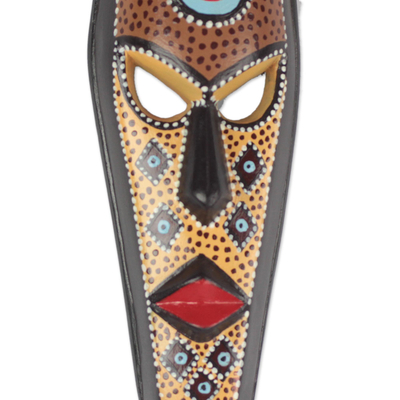 African wood mask, 'Face of Wealth' - Hand-Carved and Hand-Painted African Mask from Ghana