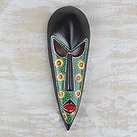 African wood mask, 'Color of Pride' - African Mask in Green Handcrafted in Ghana