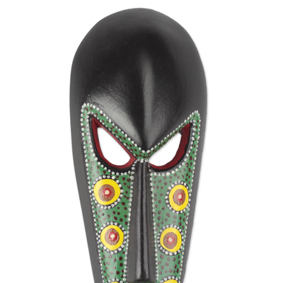 African wood mask, 'Color of Pride' - African Mask in Green Handcrafted in Ghana