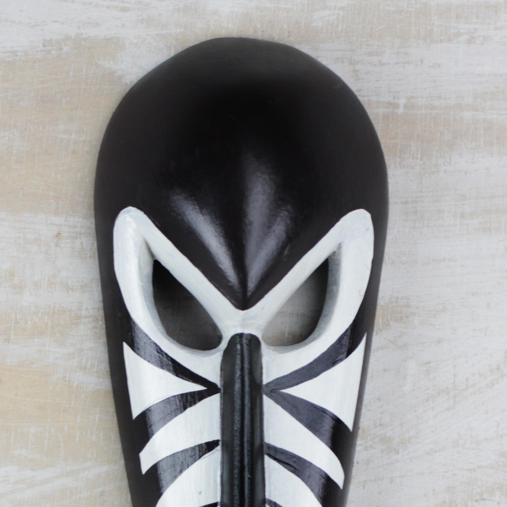 Handcrafted Wood African Mask In Black And White From Ghana Love   P335118 2c 