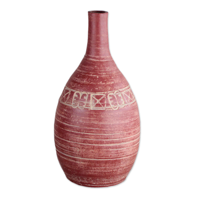 Ceramic vase, 'Adinkra Pot' - Ceramic Vase with Adinkra Symbols from Ghana