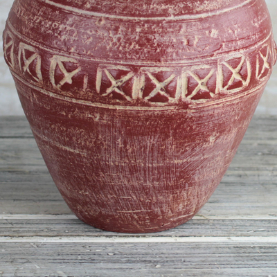 Ceramic vase, 'Cross Jar' - Ceramic Vase from Ghana in Red