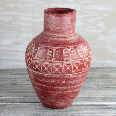 Ceramic vase, 'Adinkra Jar' - Handcrafted Adinkra Symbol Vase from Ghana
