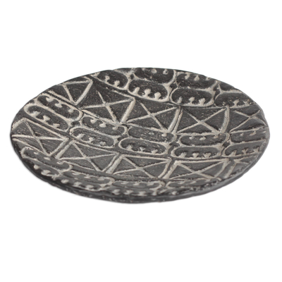 Keramik-Dekorplatte, (11,5 Zoll) - Adinkra Symbol Keramik-Dekoteller in Schwarz (11,5 Zoll)