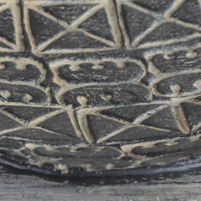 Ceramic decorative plate, 'Black Ese Ne Tekrema' (11.5 in.) - Adinkra Symbol Ceramic Decorative Plate in Black (11.5 in.)