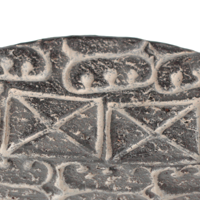 Ceramic decorative plate, 'Black Ese Ne Tekrema' (10 in.) - Adinkra Symbol Ceramic Decorative Plate in Black (10 in.)